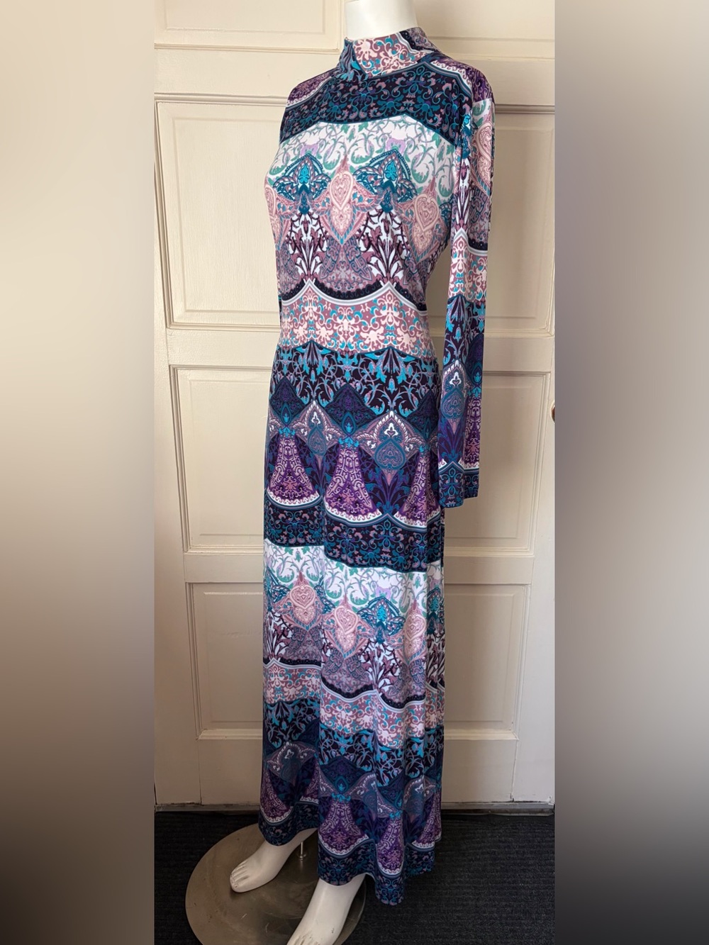 New York & Company Purple and Teal Long Sleeve Maxi Dress